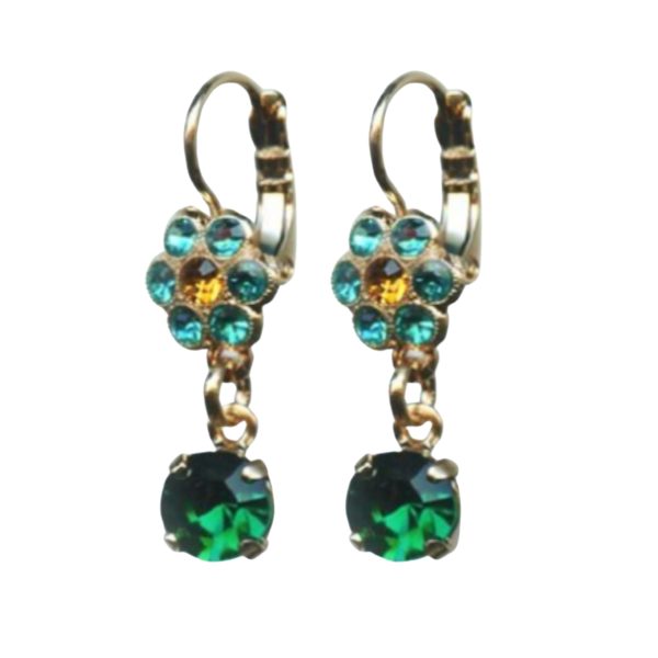 Mariana Earrings Dangling Floral in Emerald, Blue Zircon & Topaz Austrian Crystals Selene Odyssey 2018 Coll.