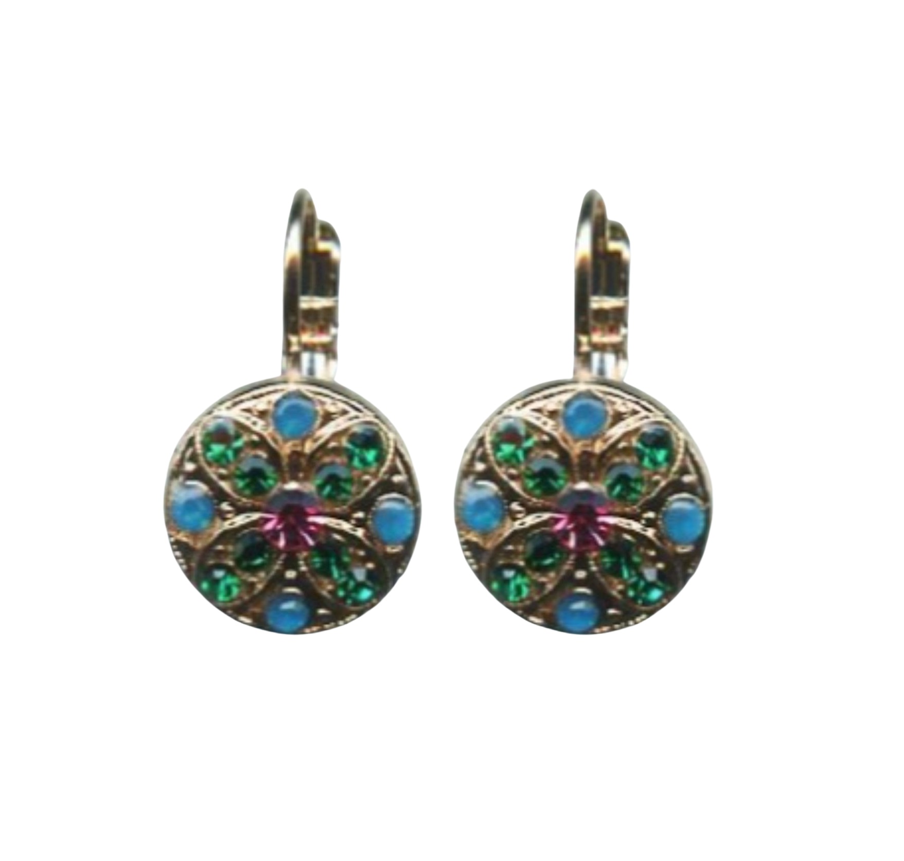E-1218-1086-RG6 (1) Mariana Earrings Classy Floral Emerald, Blue Opal & Rose Austrian Crystals Selene Odyssey 2018 Coll. - Image 1