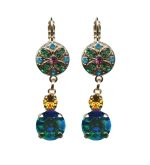 Mariana Earrings Exquisite Dangling Emerald, Topaz, Blue Opal & Rose Austrian Crystals Selene Odyssey 2018 Coll.