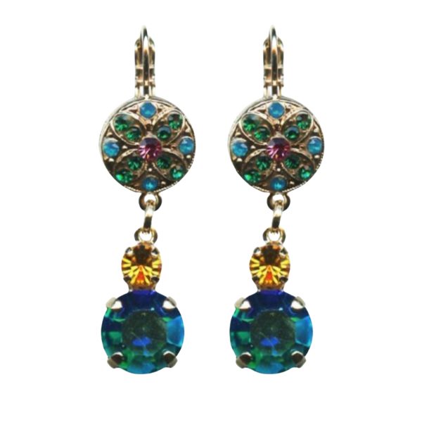 Mariana Earrings Exquisite Dangling Emerald, Topaz, Blue Opal & Rose Austrian Crystals Selene Odyssey 2018 Coll.