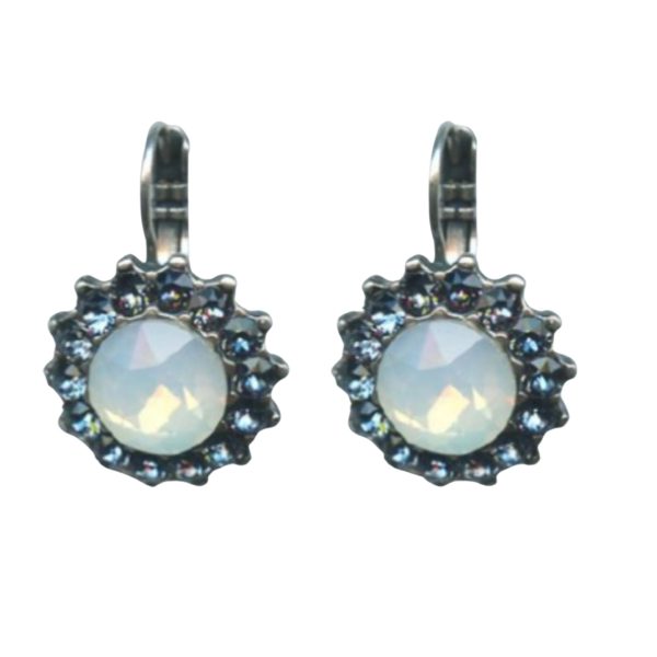 Mariana Earrings Floral in White Opal & Montana Blue Austrian Crystals Mood Indigo Odyssey 2018 Coll.