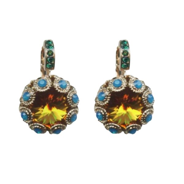 Mariana Earrings Lovely Floral in Emerald, Caribbean Blue Opal & Topaz Austrian Crystals Selene Odyssey 2018 Coll.