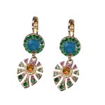 Mariana Earrings Boho Gypsy Caribbean Blue Opal, Emerald, Rose, Orange & Clear Austrian Crystals Odyssey Coll.