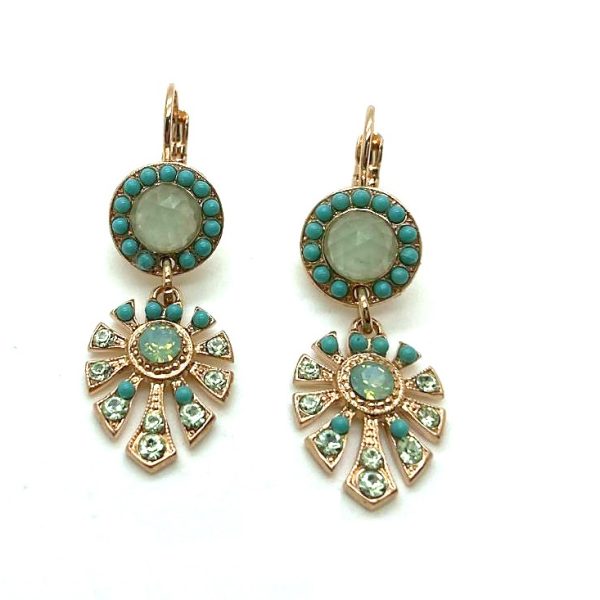 Mariana Earrings Dangling Green Aventurine Mineral, Turquoise & Chrysolite Austrian Crystals Athena Odyssey 2018 Coll.