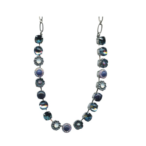 Mariana Necklace Floral in Lapis Lazuli Mineral, White Opal, Montana Blue & AB Austrian Crystals Odyssey Coll.