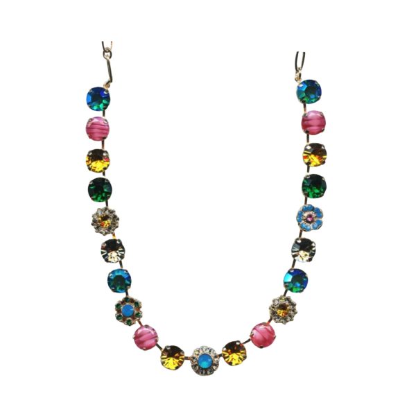 Mariana Necklace Sassy Floral in Blues, Greens, Yellows, Pinks & Clear Austrian Crystals Selene Odyssey 2018 Coll.