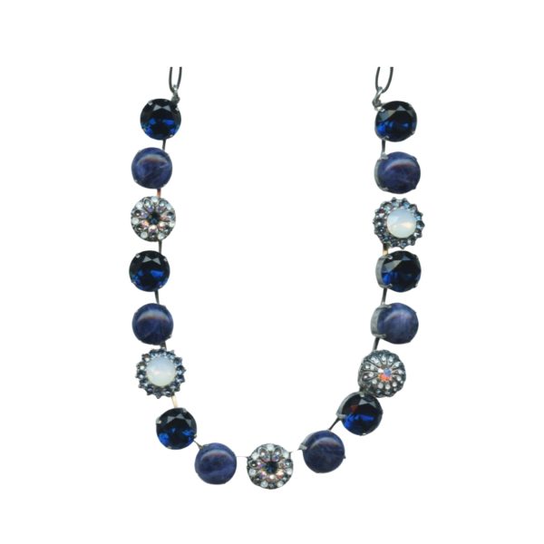 Mariana Necklace Elegant Lapis Lazuli Mineral, White Opal, Sapphire & AB Austrian Crystals Odyssey 2018 Coll.