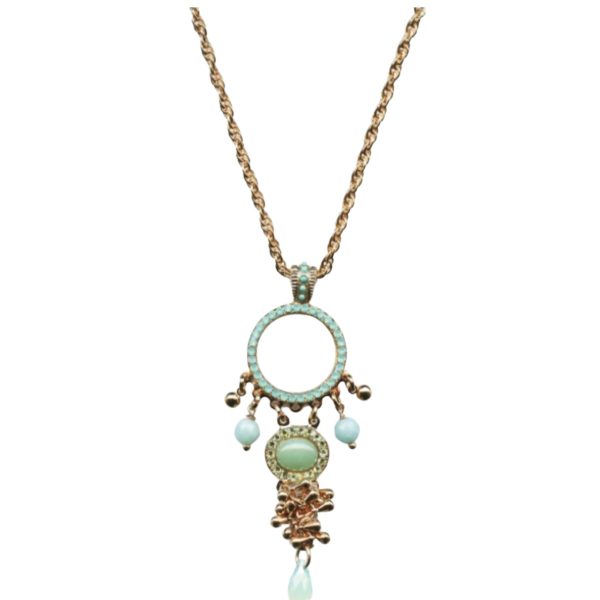 Mariana Necklace Pendant Green Aventurine Mineral, Chrysolite, Turq & Pacific Opal Austrian Crystals Odyssey 2018 Coll.