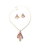 Mariana Jewelry Set Necklace & Earrings Rhodochrosite Mineral & Pinks Austrian Crystals My Treasures Coll. - Image 2