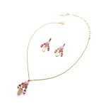 Mariana Jewelry Set Necklace & Earrings Rhodochrosite Mineral & Pinks Austrian Crystals My Treasures Coll.