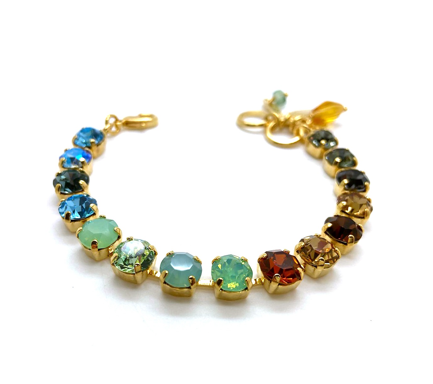 B-4252-1329-YG (1) Mariana Bracelet Finely Detailed Multi Colored Austrian Crystals Forget Me Not East Meets West Coll. - Image 1