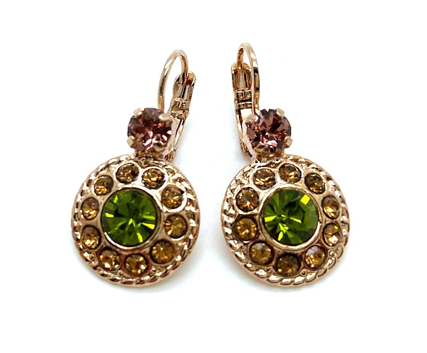 E-1048-2-1089-RG6 (3) Earrings By Mariana Precious Smoked Topaz and Olivine Swarovski Crystals - Image 1