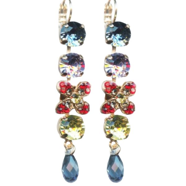 Mariana Earrings Beautiful Dangling Aquamarine, Lt Amethyst, Siam, Jonquil & Montana Austrian Crystals Gaea Odyssey 2018 Coll.