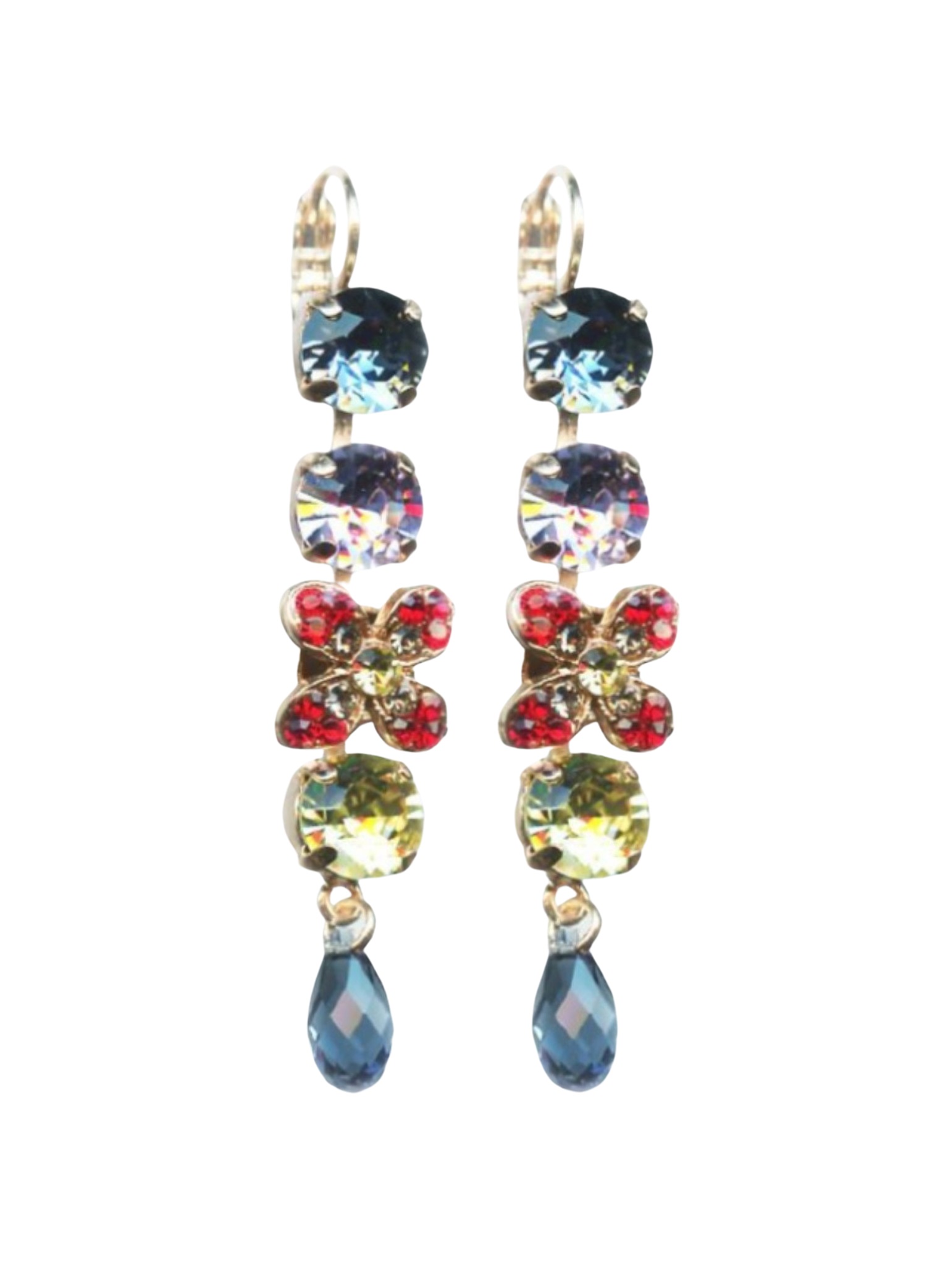 E-1068-6-1090-RG6 (1) Mariana Earrings Beautiful Dangling Aquamarine, Lt Amethyst, Siam, Jonquil & Montana Austrian Crystals Gaea Odyssey 2018 Coll. - Image 1