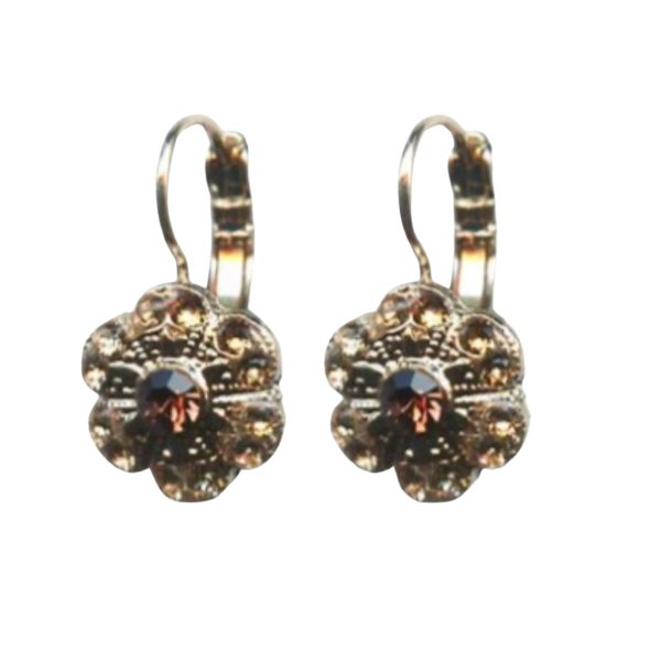 Mariana Earrings Lovely Floral in Smoked Topaz & Lt Peach Austrian Crystals Penelope Odyssey 2018 Coll.