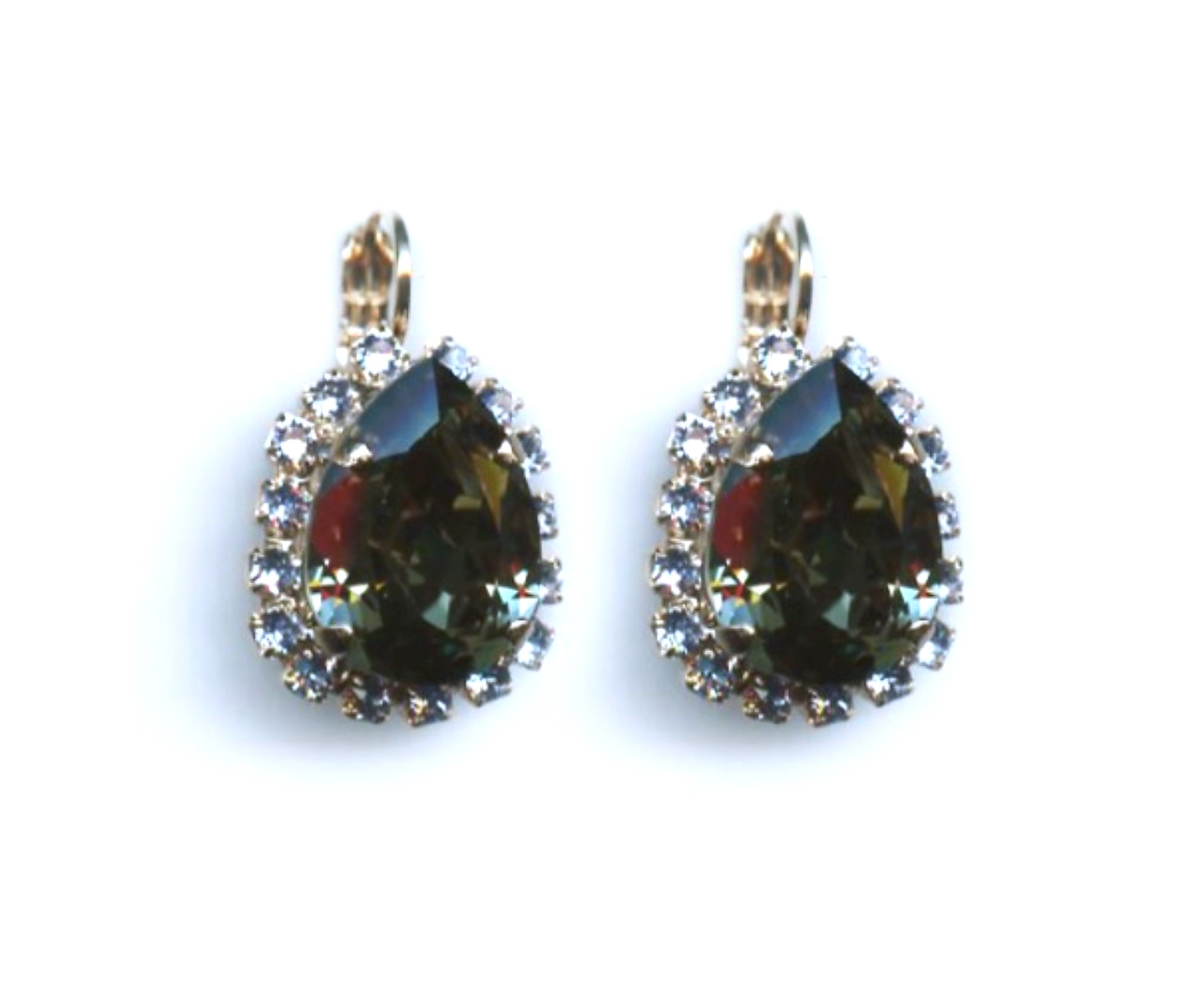 E-1098-3-1090-RG6 (1) Earrings By Mariana Woman Elegant Pear Black Diamond and Sapphire Swarovski Crystals - Image 1