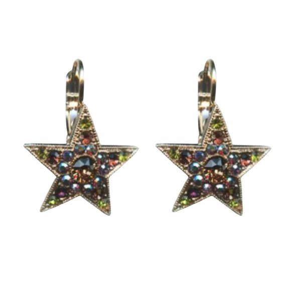 Mariana Earrings Star Shaped in Amethyst, AB, Smoked Topaz & Olivine Austrian Crystals Penelope Odyssey 2018 Coll.