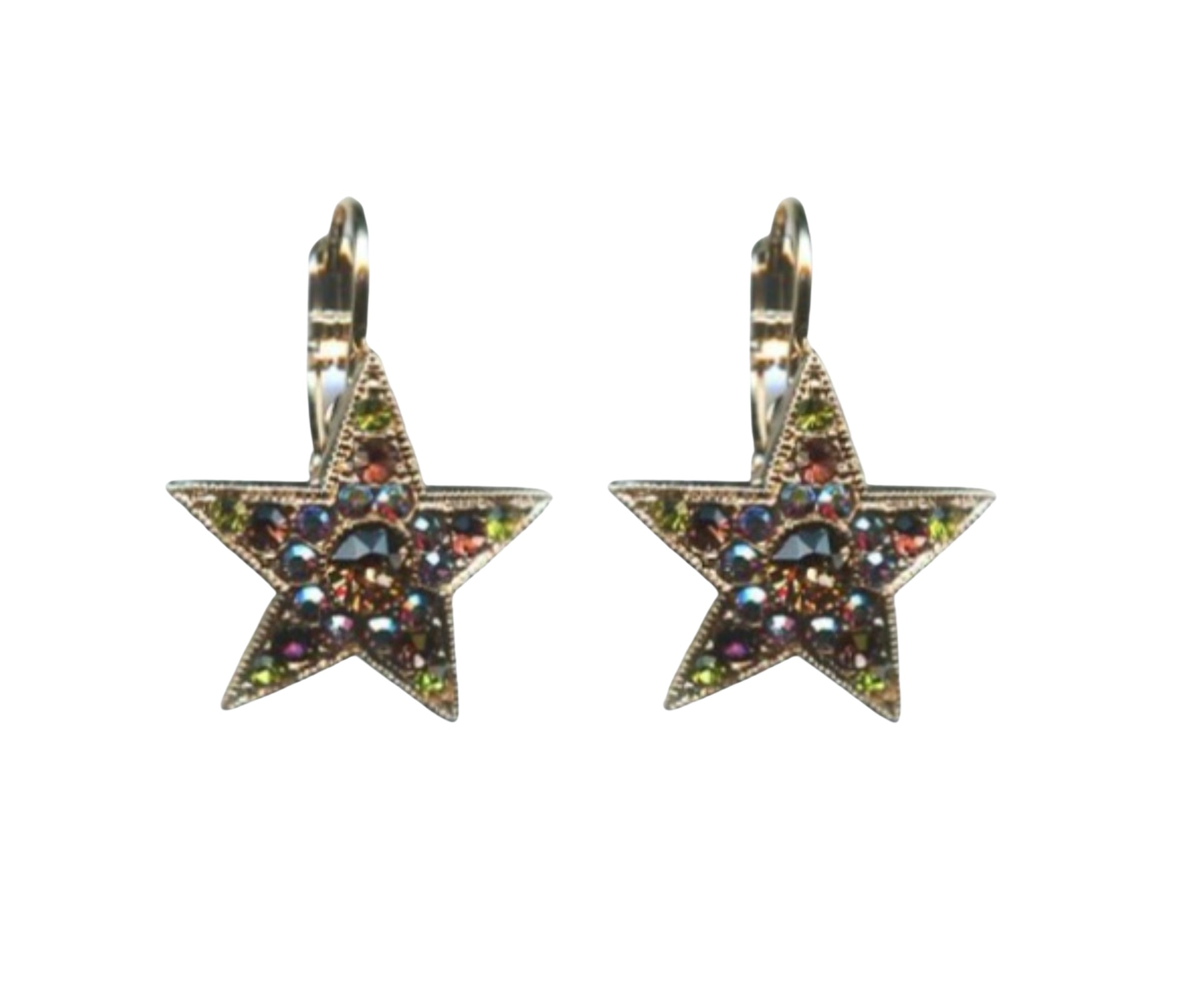 E-1106-1089-RG6 (1) Mariana Earrings Star Shaped in Amethyst, AB, Smoked Topaz & Olivine Austrian Crystals Penelope Odyssey 2018 Coll. - Image 1