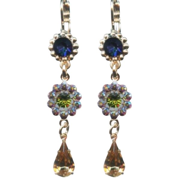 Mariana Earrings Dangling Floral Sapphire, Olivine, Champagne & AB Austrian Crystals Penelope Odyssey 2018 Coll.