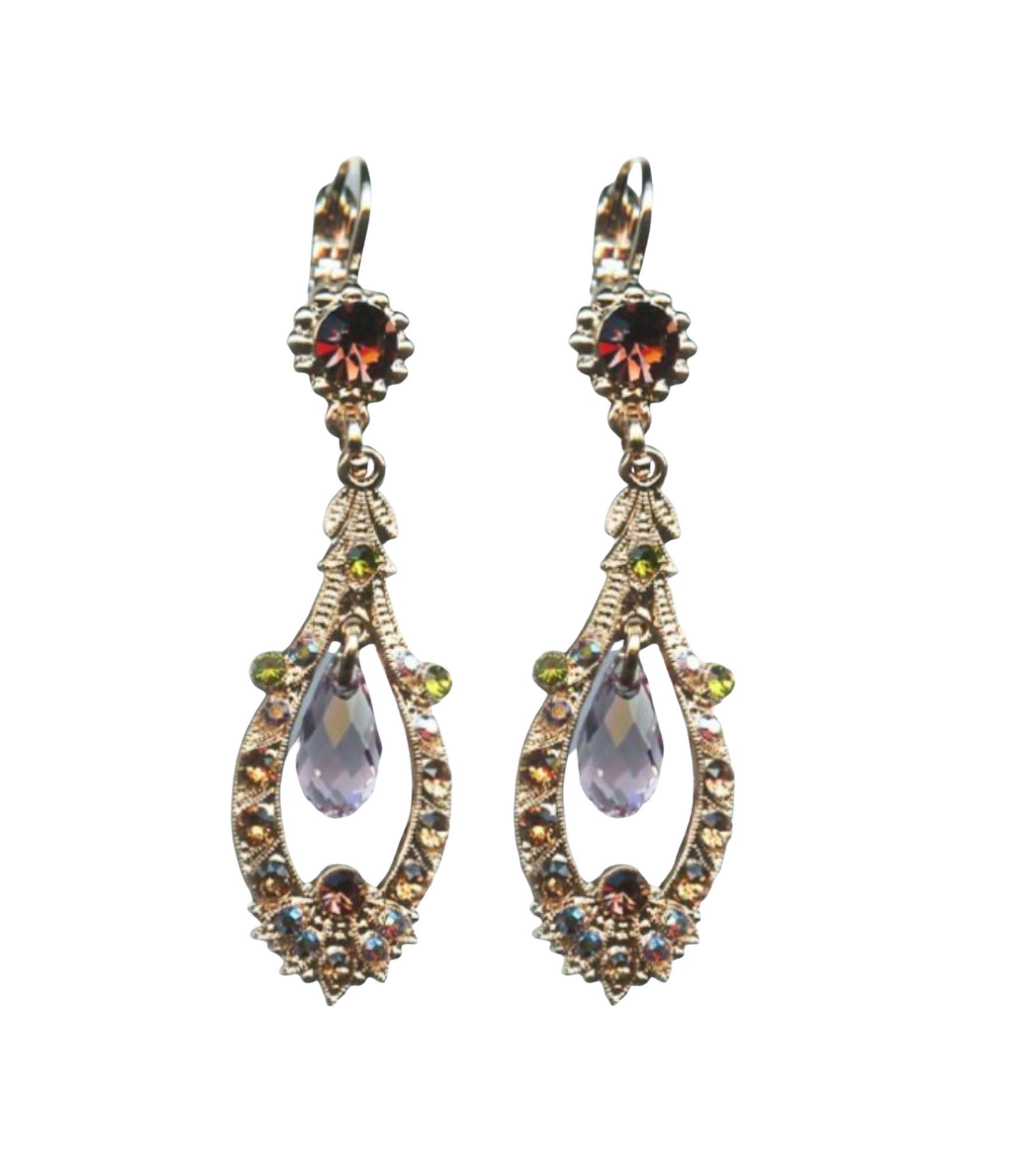 E-1120-1089-RG6 (1) Earrings By Mariana Odyssey Coll. Timeless Topaz, Vintage Rose and Amethyst Swarovski Crystals - Image 1
