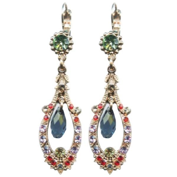 Mariana Earrings Sophisticated Lt Amethyst, Siam, Olivine, Montana Blue & Jonquil Austrian Crystals Gaea Odyssey 2018 Coll.