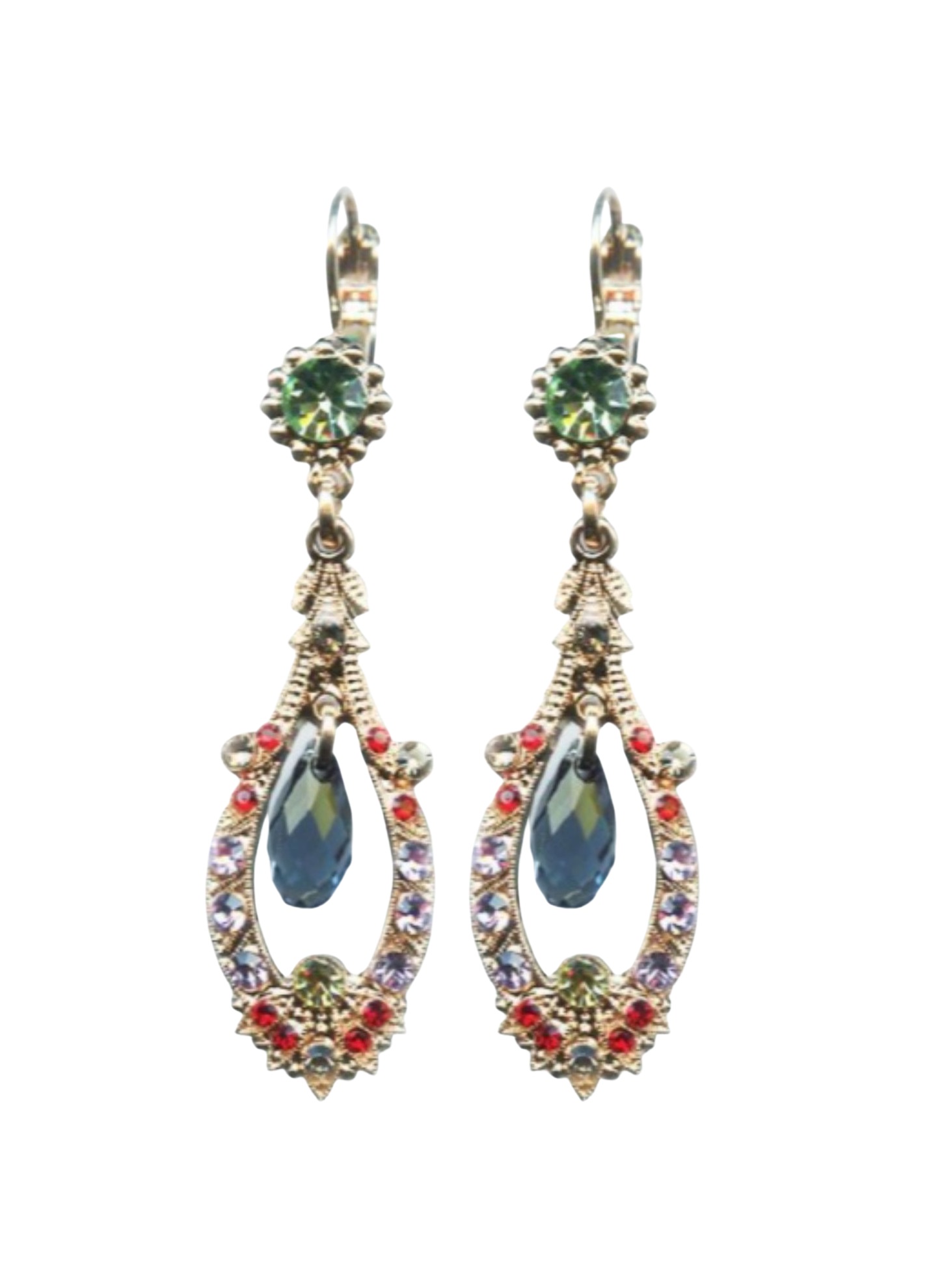 E-1120-1090-RG6 (1) Mariana Earrings Sophisticated Lt Amethyst, Siam, Olivine, Montana Blue & Jonquil Austrian Crystals Gaea Odyssey 2018 Coll. - Image 1