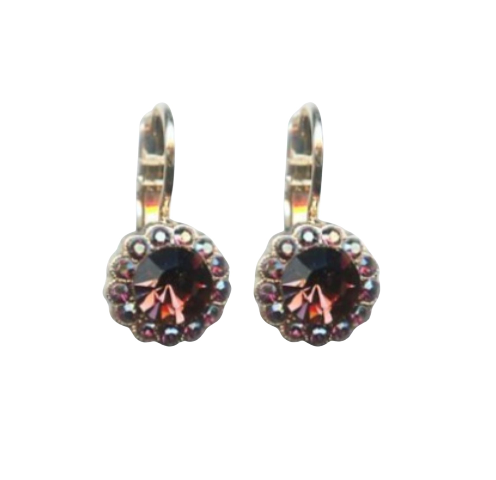 E-1133-1089-RG6 (1) Mariana Earrings Dainty Floral in Vintage Rose & Amethyst Austrian Crystals Penelope Odyssey 2018 Coll. - Image 1