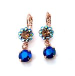 Mariana Earrings Dangling Floral in Smoked Topaz, Amethyst & Tanzanite Austrian Crystals Penelope Odyssey 2018 Coll.