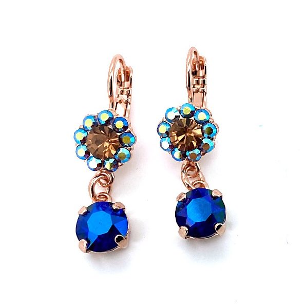 Mariana Earrings Dangling Floral in Smoked Topaz, Amethyst & Tanzanite Austrian Crystals Penelope Odyssey 2018 Coll.