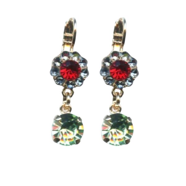 Mariana Earrings Floral in Siam, Aquamarine & Olivine Austrian Crystals Gaea Odyssey 2018 Coll.