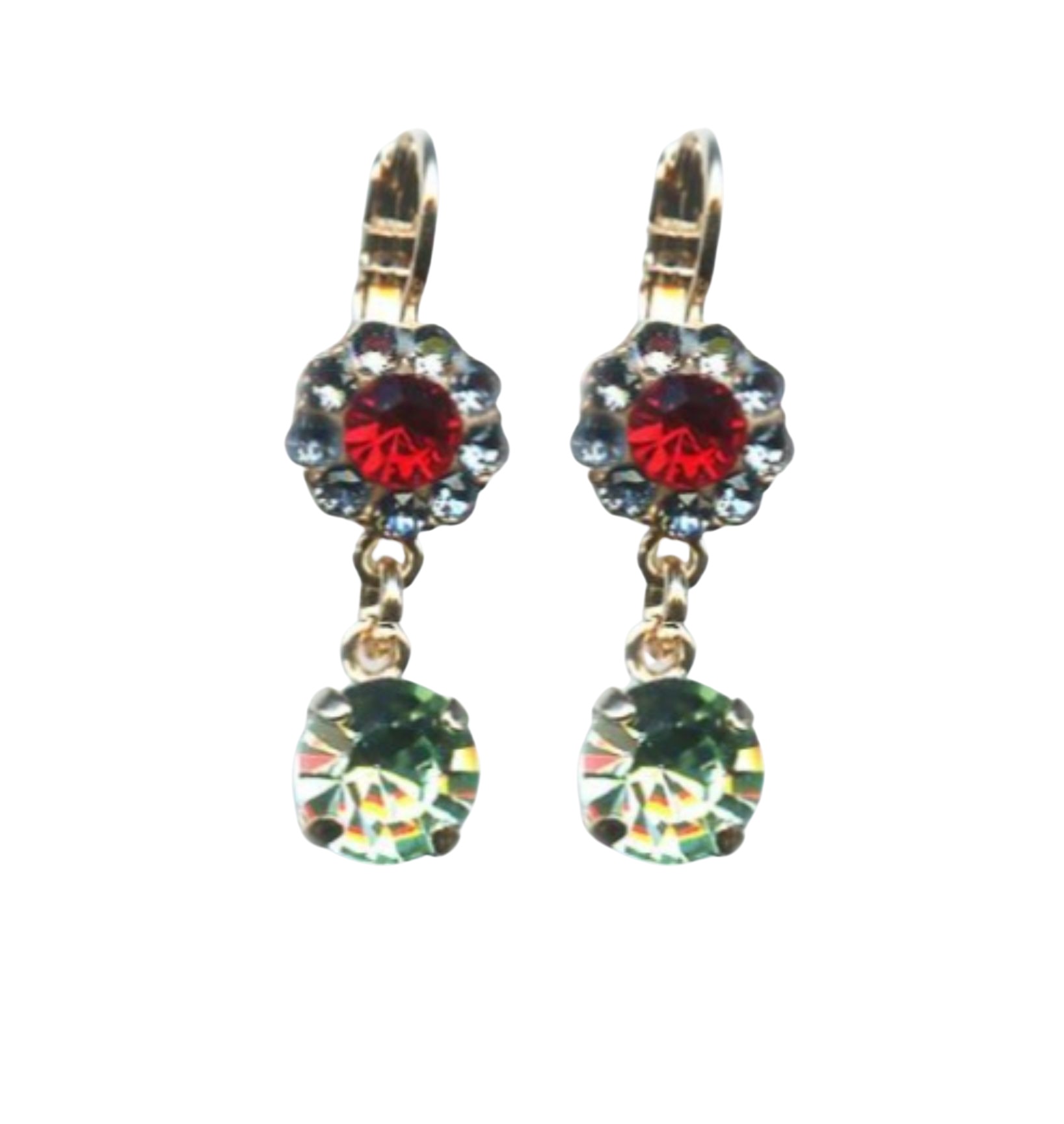 E-1153-1090-RG6 (1) Mariana Earrings Floral in Siam, Aquamarine & Olivine Austrian Crystals Gaea Odyssey 2018 Coll. - Image 1
