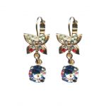 Mariana Earrings Butterfly Dangling Heliotrope, Siam, Clear & Chrysolite Austrian Crystals Gaea Odyssey 2018 Coll.