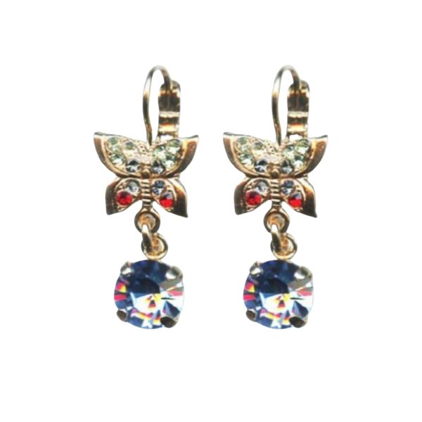 Mariana Earrings Butterfly Dangling Heliotrope, Siam, Clear & Chrysolite Austrian Crystals Gaea Odyssey 2018 Coll.