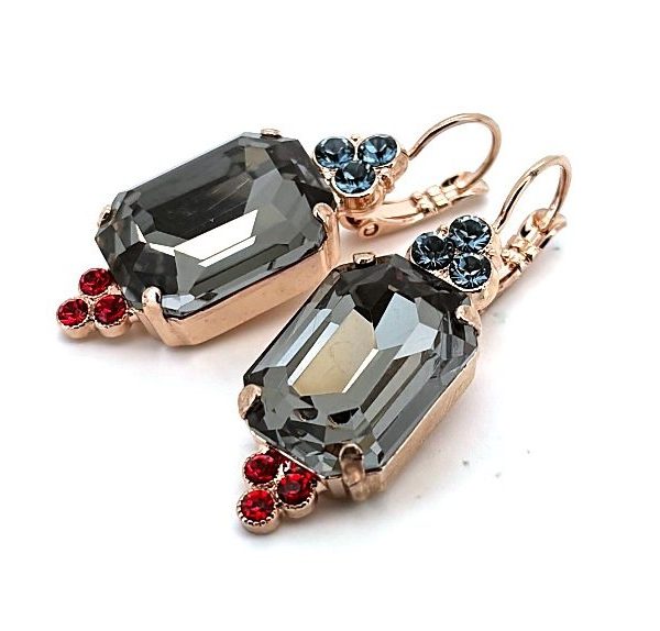 Earrings By Mariana Woman Exquisite Black Diamond and Silver Night Swarovski Crystals