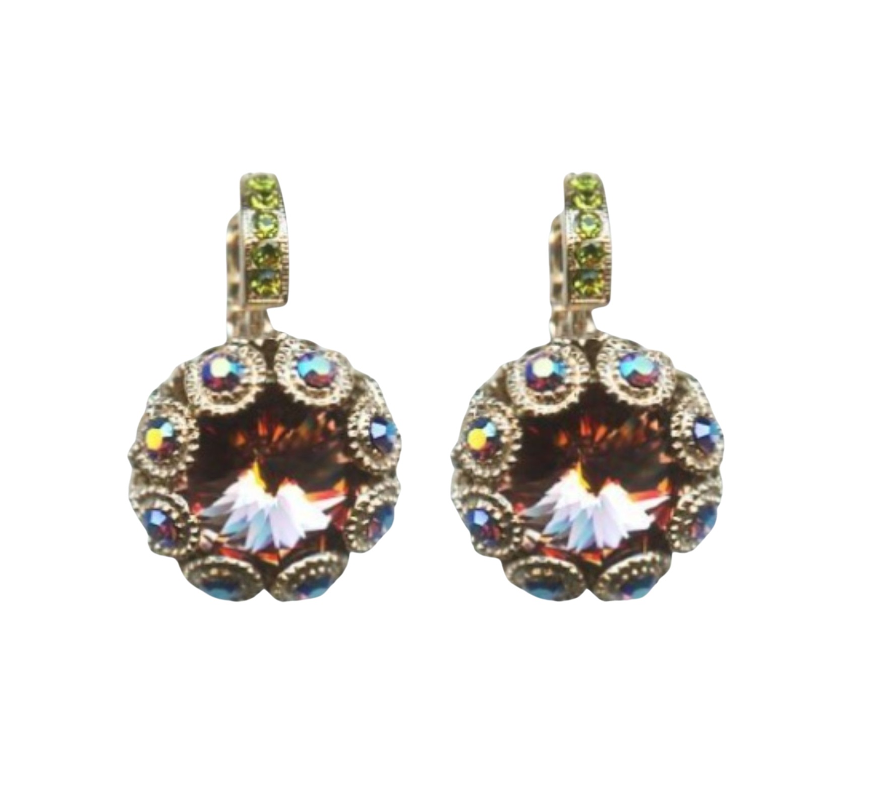 E-1386-1089-RG6 (1) Mariana Earrings Timeless Smoked Topaz, Olivine & AB Austrian Crystals Penelope Odyssey 2018 Coll. - Image 1
