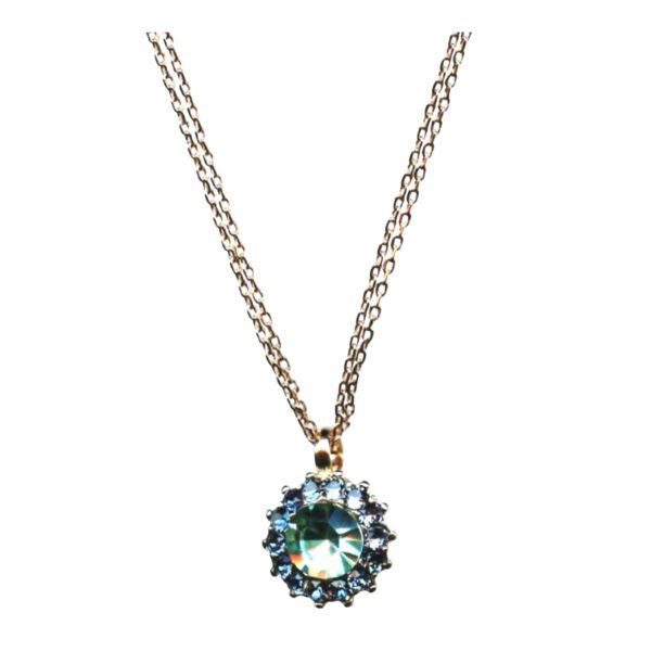 Mariana Necklace Pendant Floral in Aquamarine & Chrysolite Austrian Crystals Gaea Odyssey 2018 Coll.
