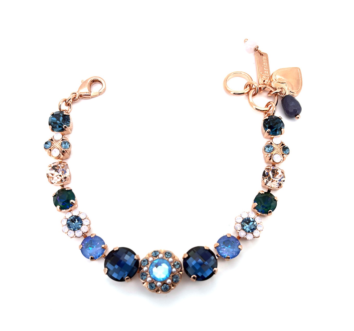 B-4352-3-1118-RG (1) Bracelet By Mariana Woman Glamorous Montana Blue and Lt Peach Swarovski Crystals - Image 1