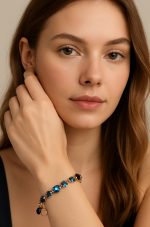 Bracelet By Mariana Woman Glamorous Montana Blue and Lt Peach Swarovski Crystals - Image 3