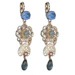 Mariana Earrings Exquisite Blues. Pink Pearl & Moonlight Austrian Crystals Blue Morpho My Butterfly Coll.