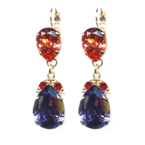 Mariana Earrings Exquisite Dangling Peach, Purple Velvet & Siam Austrian Crystals Xenia Odyssey 2018 Coll.