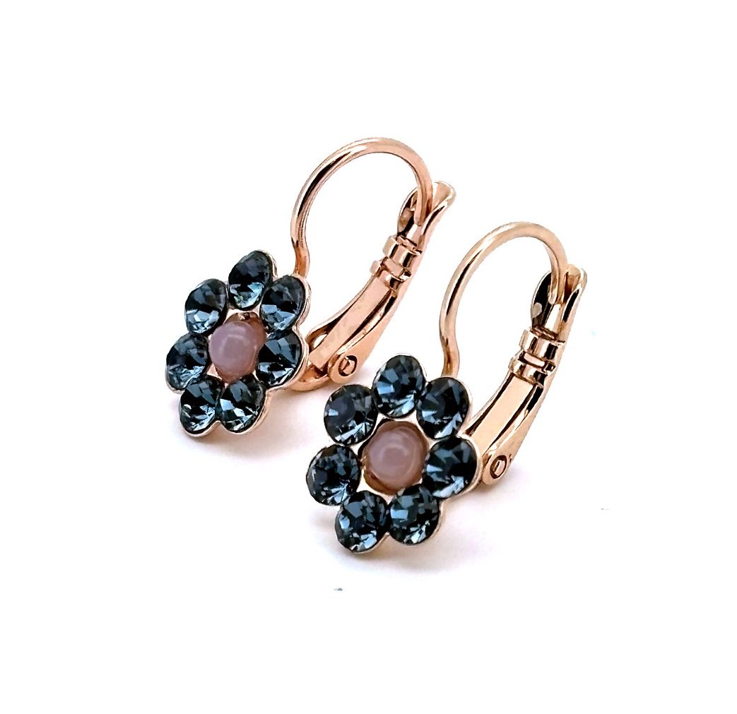 E-1082-2-1118-RG6 (2) Earrings By Mariana Woman Floral Montana Blue and Pearl Swarovski Crystals - Image 1