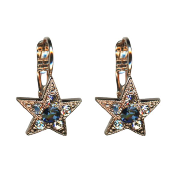Mariana Earrings Star Shaped in Montana Blue & Moonlight Austrian Crystals Blue Morpho My Butterfly Coll.
