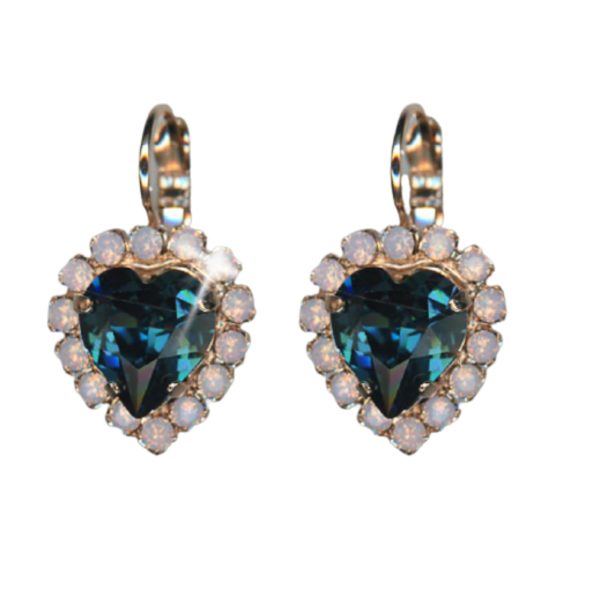 Mariana Earrings Heart Shaped Clustered Montana Blue & Pink Opal Austrian Crystals Blue Morpho My Butterfly Coll.