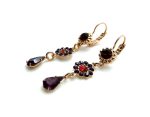 Mariana Earrings Dangling Floral in Purple Velvet, Peach & Ruby Austrian Crystals Xenia Odyssey 2018 Coll. - Image 3