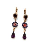 Mariana Earrings Dangling Floral in Purple Velvet, Peach & Ruby Austrian Crystals Xenia Odyssey 2018 Coll.