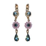 Mariana Earrings Dangling Floral in Montana Blue & Pink Pearl Austrian Crystals Blue Morpho My Butterfly Coll. - Image 3
