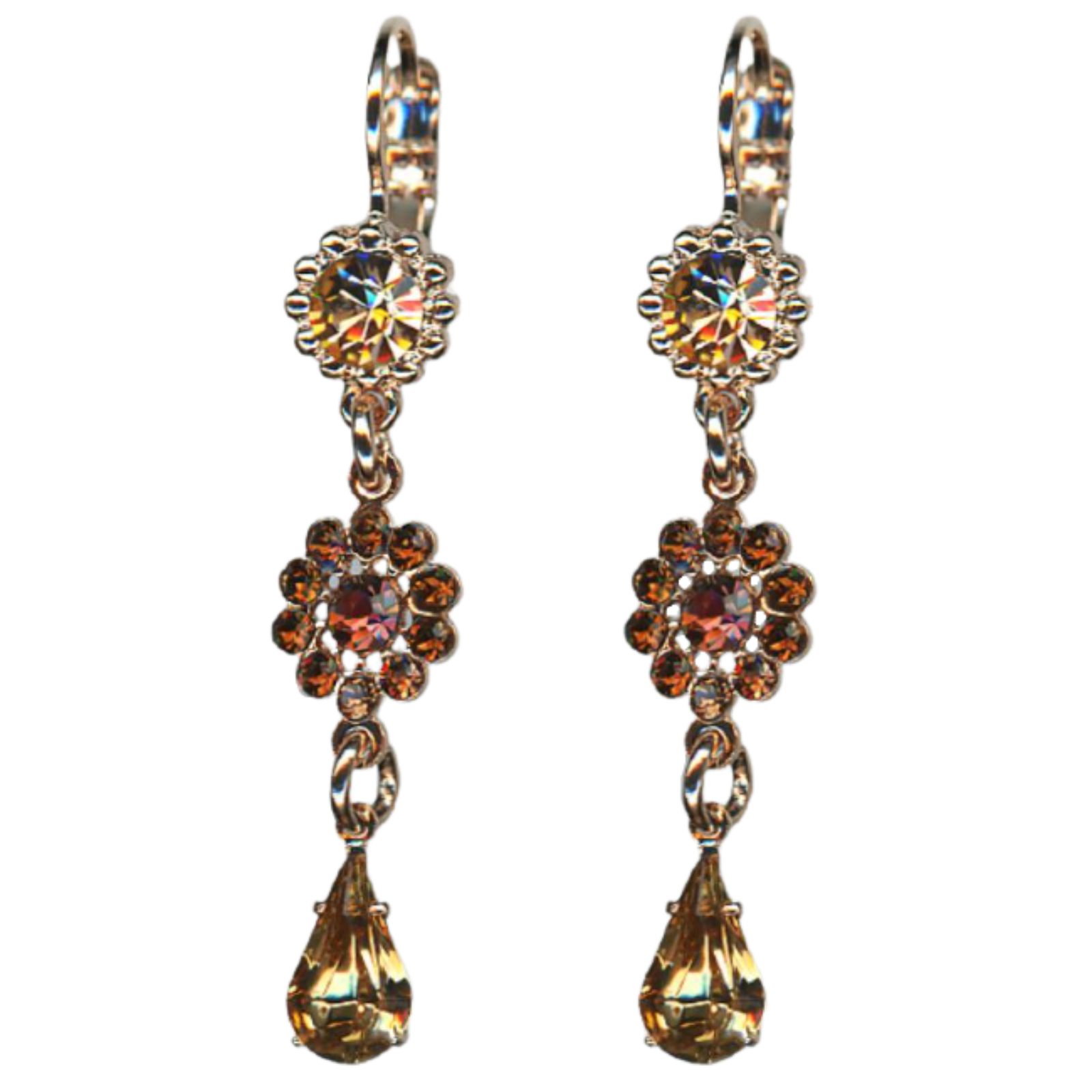 E-1111-1119-RG6(1) Mariana Earrings Glamorous Floral in Golden Shadow & Lt Smoked Topaz Austrian Crystals Euploea Core My Butterfly Coll. - Image 1