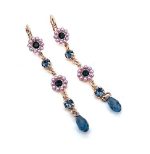 Earrings By Mariana My Butterfly Coll. Dangling Montana Blue & Pink Pearl Swarovski Crystals - Image 2