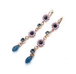 Earrings By Mariana My Butterfly Coll. Dangling Montana Blue & Pink Pearl Swarovski Crystals
