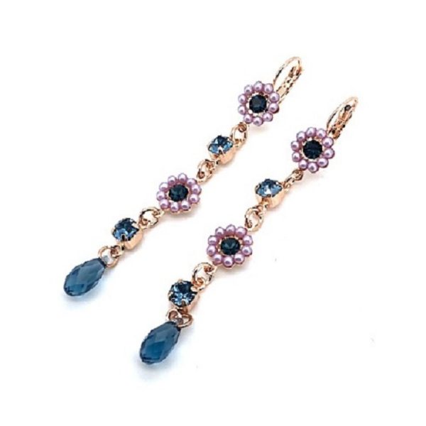 Earrings By Mariana My Butterfly Coll. Dangling Montana Blue & Pink Pearl Swarovski Crystals